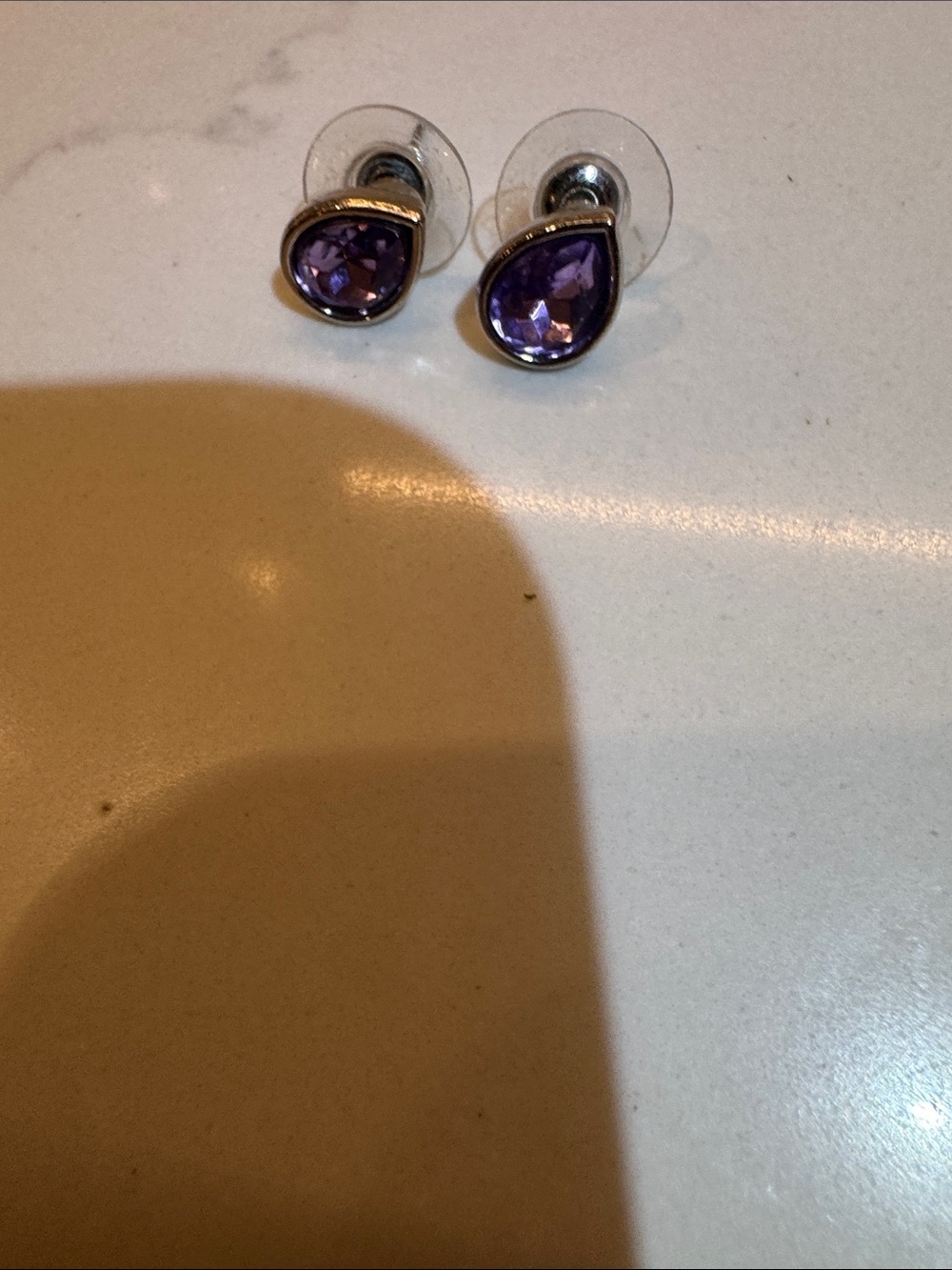 Teardrop Purple Crystal Stud Earrings